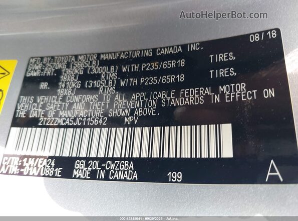 2T2ZZMCA5JC115642 2018 LEXUS RX 350 Серебряный Вид подкапотного пространства