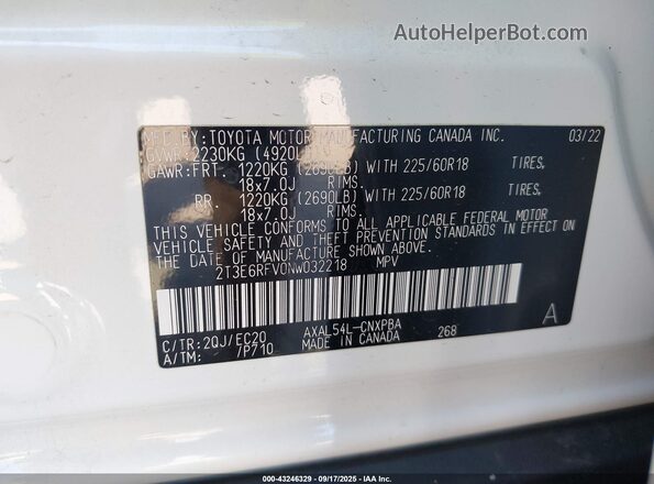 2T3E6RFV0NW032218 2022 TOYOTA RAV4 HYBRID Белый Вид подкапотного пространства