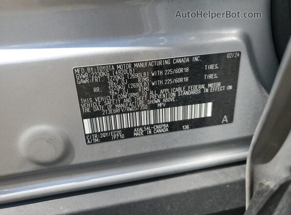 2T3E6RFV7RW057350 2024 TOYOTA RAV4 Silver Widok naklejki z numerem VIN