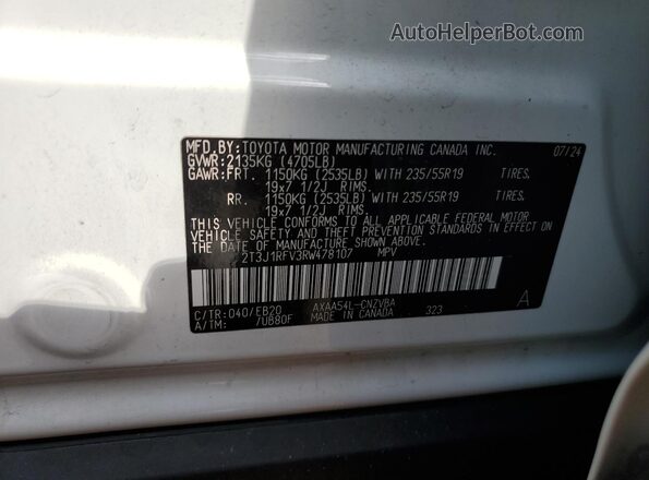 2T3J1RFV3RW478107 2024 TOYOTA RAV4 Белый Вид наклейки с VIN-кодом