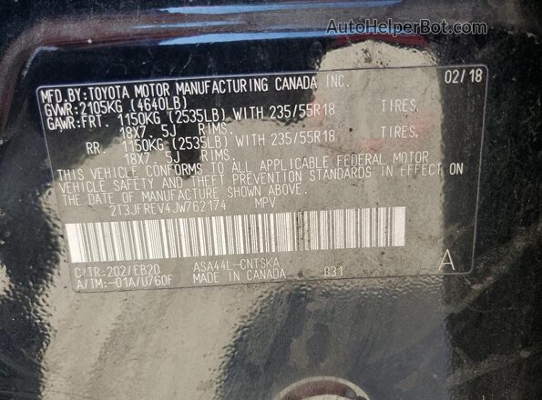 2T3JFREV4JW762174 2018 TOYOTA RAV4 Black Widok naklejki z numerem VIN