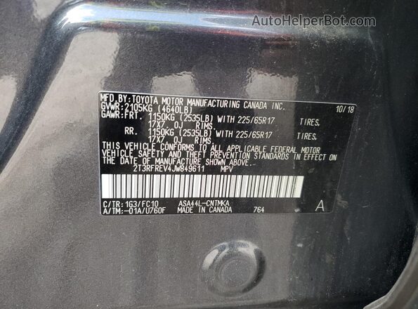 2T3RFREV4JW849611 2018 TOYOTA RAV4 Gray Vista de la etiqueta del VIN