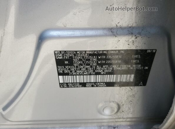 2T3RFREV5JW827150 2018 TOYOTA RAV4 Silver Вид наклейки з VIN-кодом