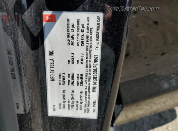 5YJ3E1EB0JF070521 2018 TESLA MODEL Black VIN կոդի պիտակի տեսք