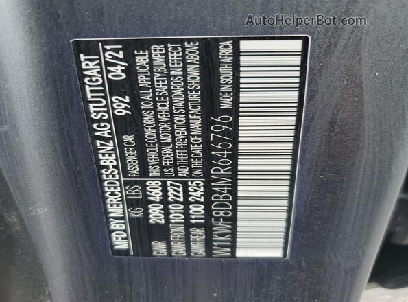 W1KWF8DB4MR646796 2021 MERCEDES-BENZ C Gray VIN კოდის სტიკერის ხედი