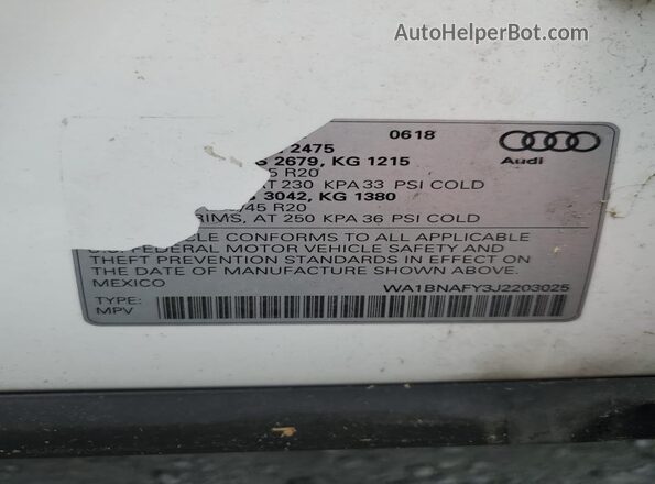 WA1BNAFY3J2203025 2018 AUDI Q5 White Панорамний вид салону 360°