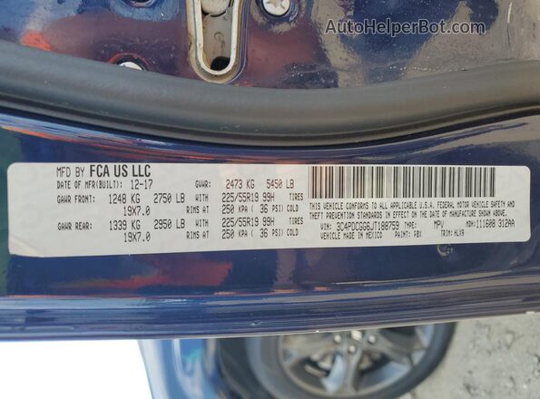 3C4PDCGG6JT188759 2018 DODGE JOURNEY Blue Vista interior de 360 grados