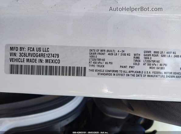 3C6LRVDG4RE127479 2024 RAM PROMASTER 2500 White Widok komory silnika