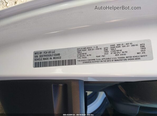 3C6TRVDG0LE133495 2020 RAM PROMASTER 2500 Белый Вид подкапотного пространства