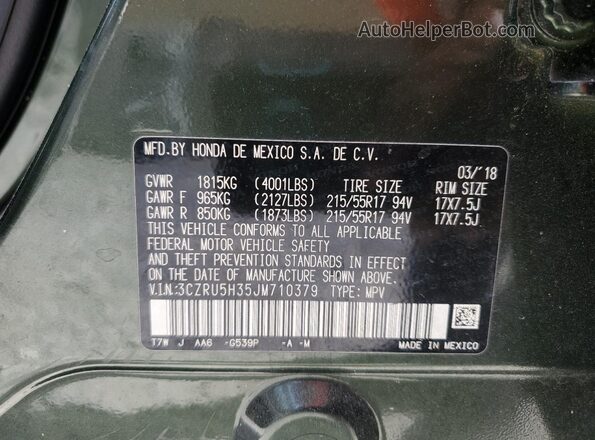 3CZRU5H35JM710379 2018 HONDA HR-V Green VIN კოდის სტიკერის ხედი