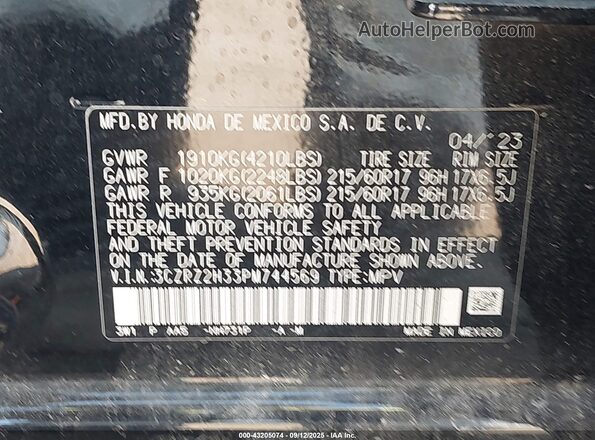 3CZRZ2H33PM744569 2023 HONDA HR-V Black Engine compartment view