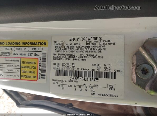 3FA6P0HD4JR166929 2018 FORD FUSION Белый Вид подкапотного пространства