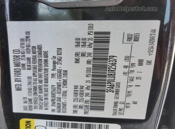 3FA6P0LU8JR256379 2018 FORD FUSION Черный Вид наклейки с VIN-кодом