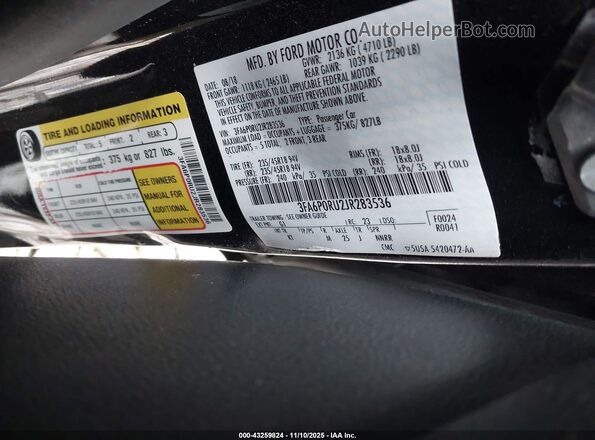 3FA6P0RU2JR283536 2018 FORD FUSION Черный Вид подкапотного пространства