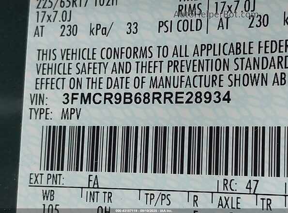 3FMCR9B68RRE28934 2024 FORD BRONCO SPORT Зеленый Вид подкапотного пространства