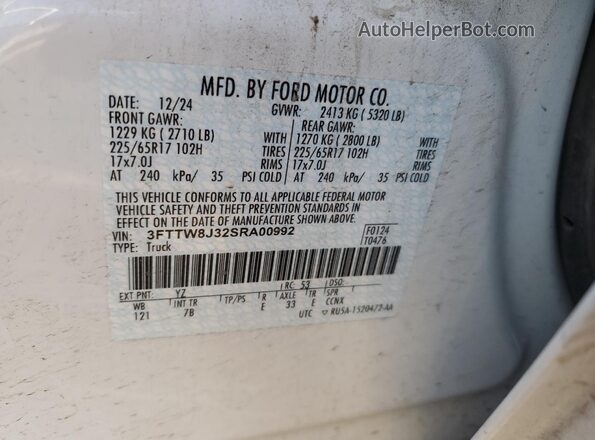 3FTTW8J32SRA00992 2025 FORD MAVERICK White Vista del compartimento del motor