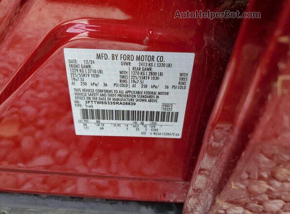 3FTTW8S33SRA08839 2025 FORD MAVERICK Red ძრავის განყოფილების ხედი