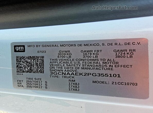 3GCNAAEK2PG355101 2023 CHEVROLET SILVERADO White Շարժիչի բաժամունքի տեսք