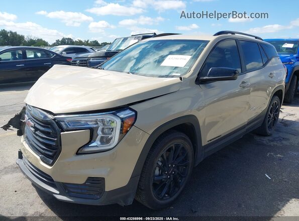 3GKALMEG7PL134594 2023 GMC TERRAIN Tan Առջևի ձախ երեք քառորդ տեսարան