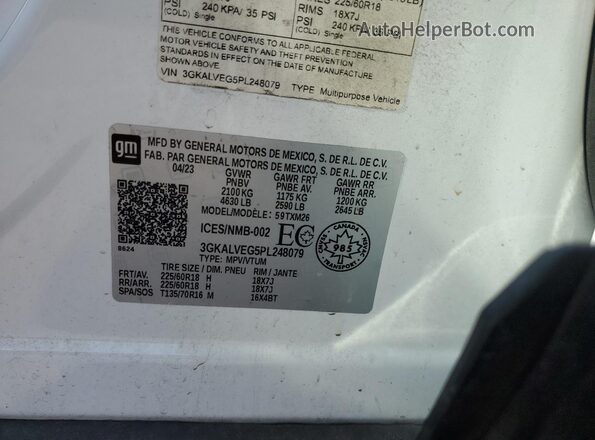 3GKALVEG5PL248079 2023 GMC TERRAIN White Widok wnętrza 360 stopni