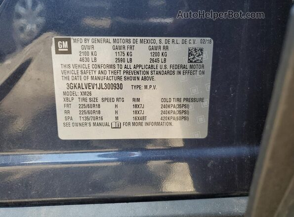 3GKALVEV1JL300930 2018 GMC TERRAIN Blue VIN sticker view