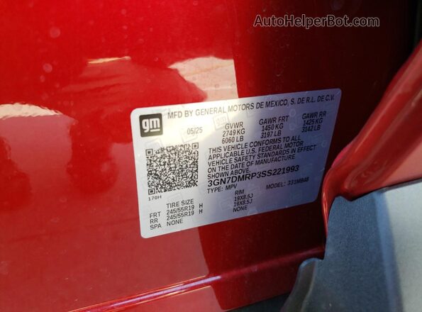 3GN7DMRP3SS221993 2025 CHEVROLET EQUINOX Red Вид наклейки з VIN-кодом