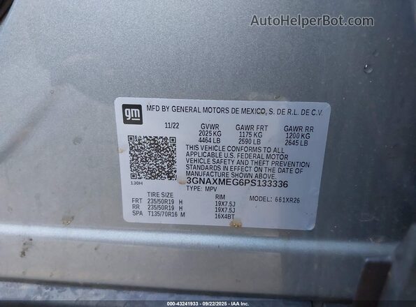 3GNAXMEG6PS133336 2023 CHEVROLET EQUINOX Серый Вид подкапотного пространства