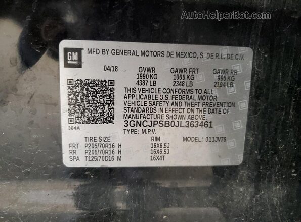 3GNCJPSB0JL363461 2018 CHEVROLET TRAX Black Vista de la etiqueta del VIN