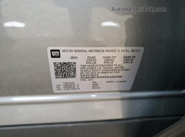 3GNKBCR4XSS105304 2025 CHEVROLET BLAZER Silver VIN კოდის სტიკერის ხედი