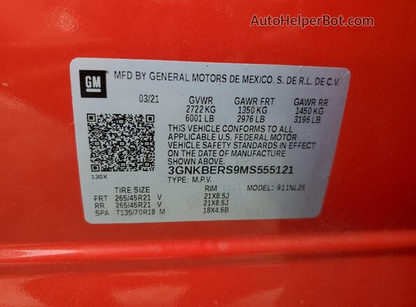 3GNKBERS9MS555121 2021 CHEVROLET BLAZER Red Սալոնի 360 աստիճան տեսք
