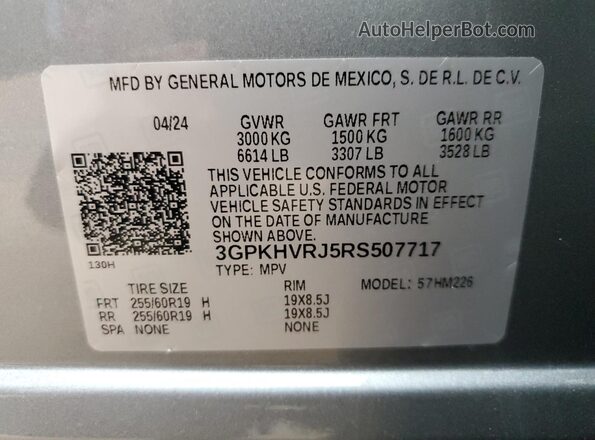 3GPKHVRJ5RS507717 2024 HONDA PROLOGUE Silver VIN კოდის სტიკერის ხედი