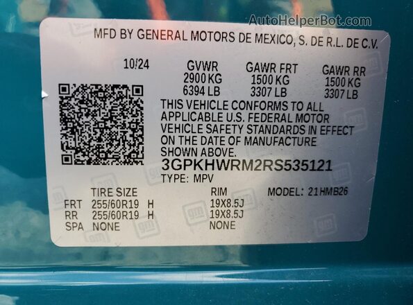 3GPKHWRM2RS535121 2024 HONDA PROLOGUE Green Widok naklejki z numerem VIN