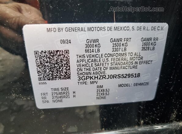 3GPKHZRJ0RS529518 2024 HONDA PROLOGUE Black VIN კოდის სტიკერის ხედი