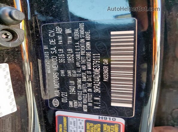 3KPA24ADXME379111 2021 KIA RIO Black Vista de la etiqueta del VIN