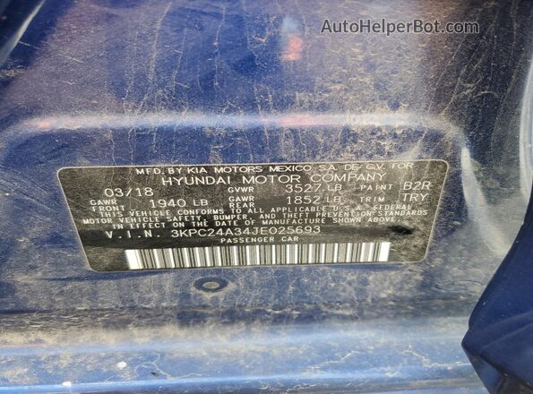 3KPC24A34JE025693 2018 HYUNDAI ACCENT Синий Вид подкапотного пространства