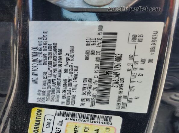 3LN6L5A91LR614003 2020 LINCOLN MKZ Black Widok komory silnika