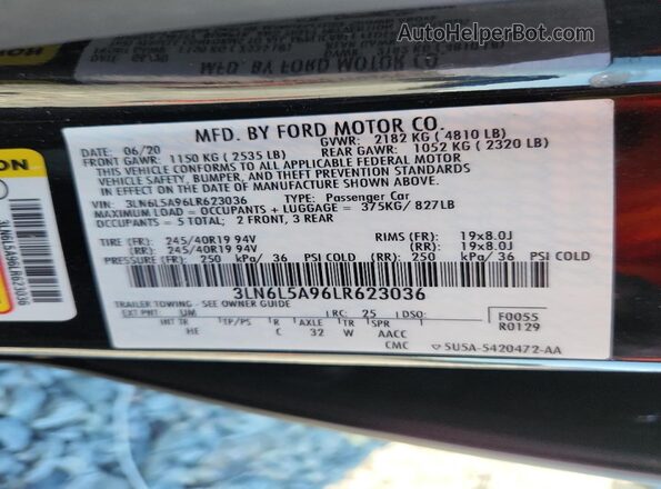 3LN6L5A96LR623036 2020 LINCOLN MKZ Black Շարժիչի բաժամունքի տեսք