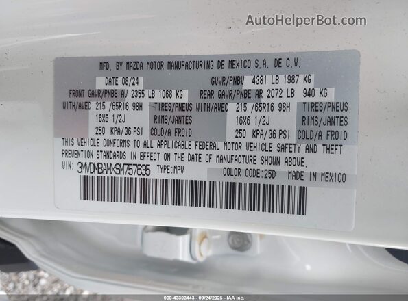 3MVDMBAMXSM757635 2025 MAZDA CX-30 White Engine compartment view