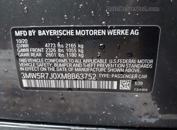 3MW5R7J0XM8B63752 2021 BMW OTHER Gray Vista del compartimento del motor