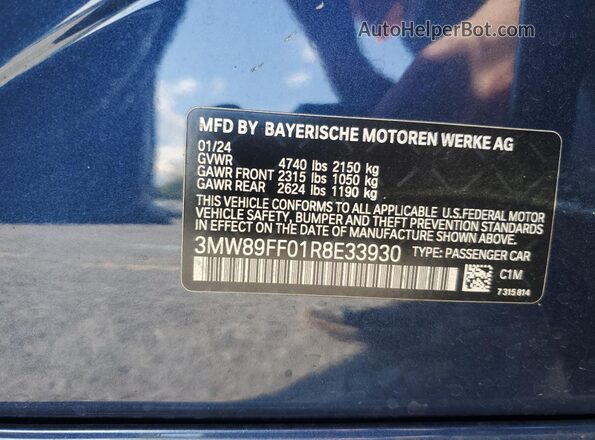 3MW89FF01R8E33930 2024 BMW OTHER Blue Widok komory silnika