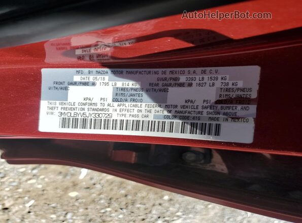 3MYDLBYV5JY330729 2018 TOYOTA YARIS Red Вид наклейки з VIN-кодом