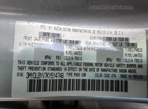 3MYDLBYV7KY514748 2019 TOYOTA YARIS Silver Vista del compartimento del motor