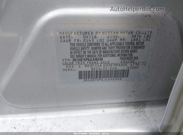 3N1AB7AP6JL646248 2018 NISSAN SENTRA Silver Widok komory silnika