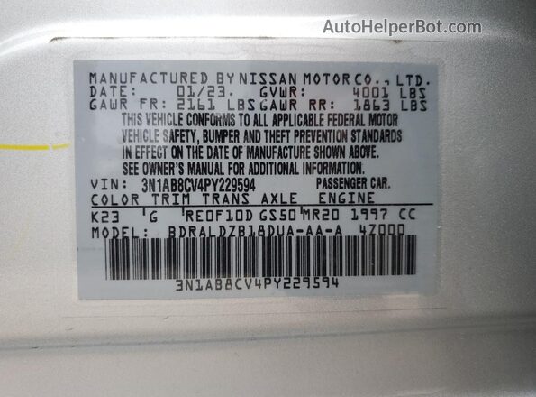 3N1AB8CV4PY229594 2023 NISSAN SENTRA Silver ძრავის განყოფილების ხედი