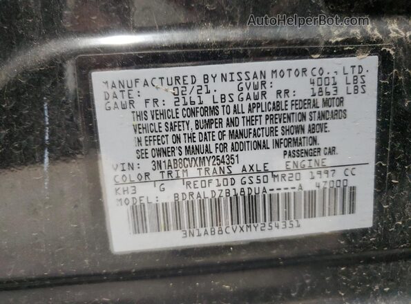 3N1AB8CVXMY254351 2021 NISSAN SENTRA Black Engine compartment view