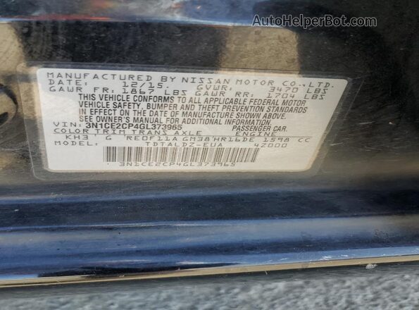 3N1CE2CP4GL373965 2016 NISSAN VERSA Black Widok komory silnika