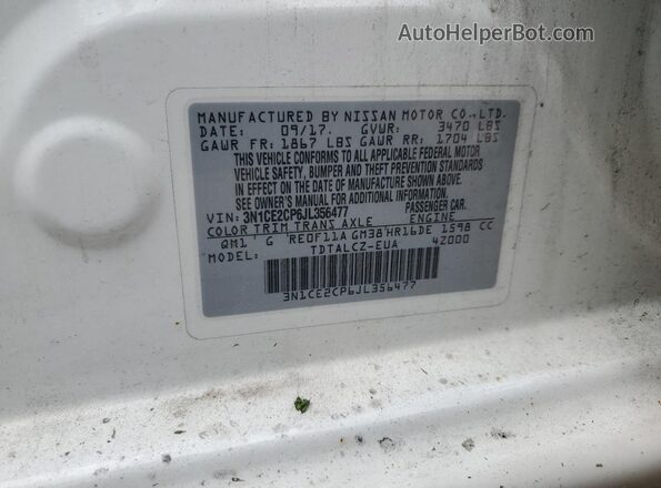 3N1CE2CP6JL356477 2018 NISSAN VERSA White Widok komory silnika