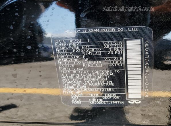 3PCAJ5AB6SF101854 2025 INFINITI QX50 Black Widok naklejki z numerem VIN