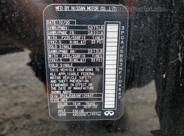 3PCAJ5BB3MF109847 2021 INFINITI QX50 Black Widok wnętrza 360 stopni