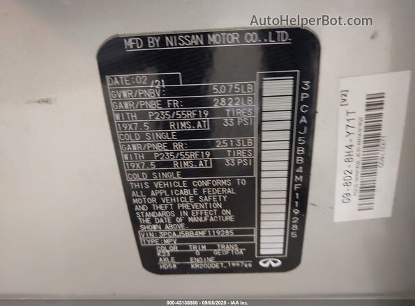 3PCAJ5BB4MF119285 2021 INFINITI QX50 Серебряный Вид подкапотного пространства